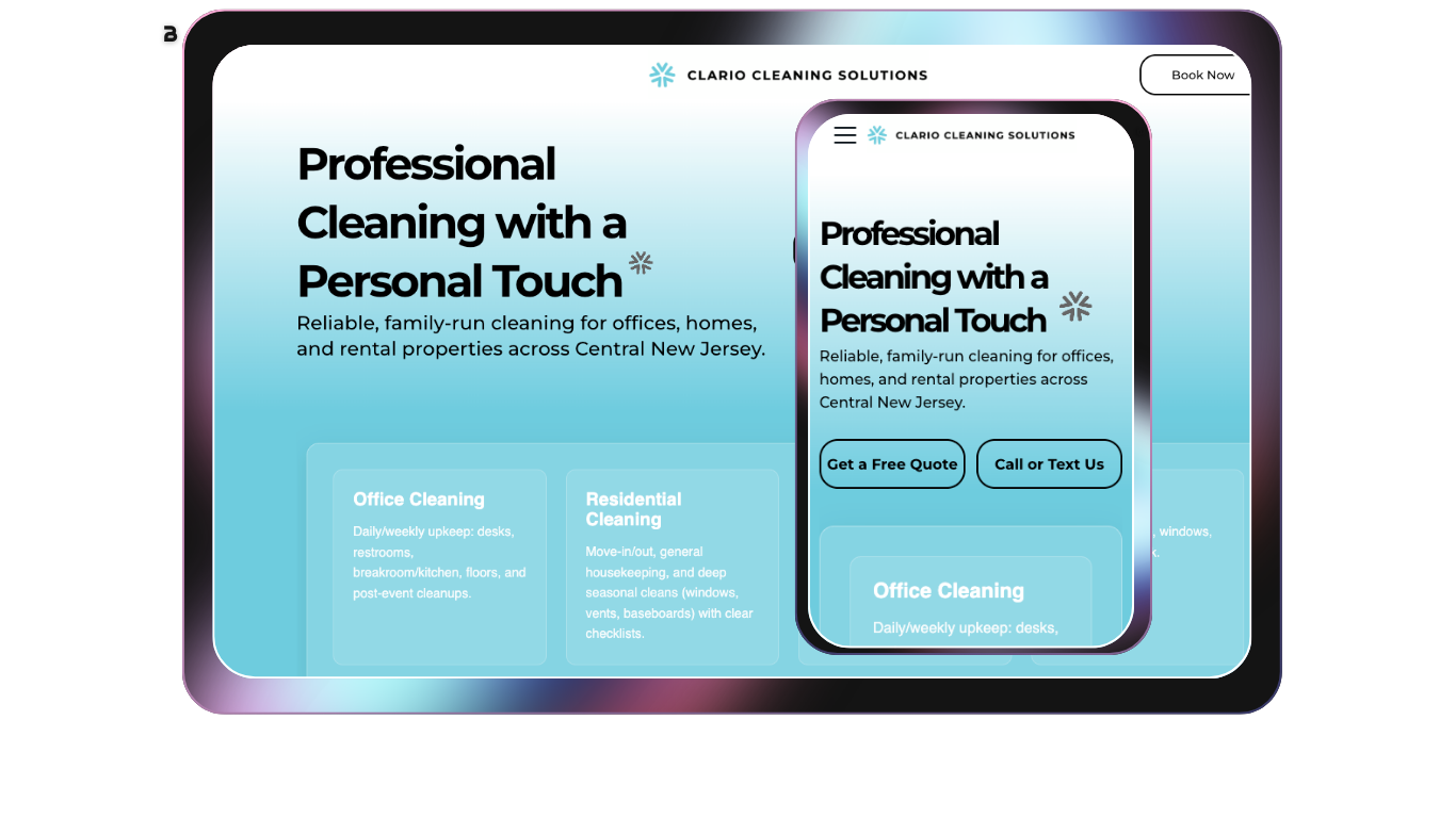 Claro Cleaning — desktop and mobile
